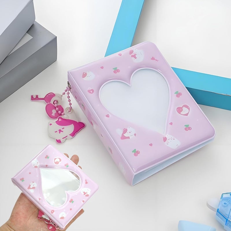 Nextpal Mini Photocard Binder, 3-Inch Heart Hollow Portable Photos Card Book with Lovely Pendant, Cute Style Kpop Card Holder Collectible Album for Fans 40 Pockets (Pink White Cat) - Image 3